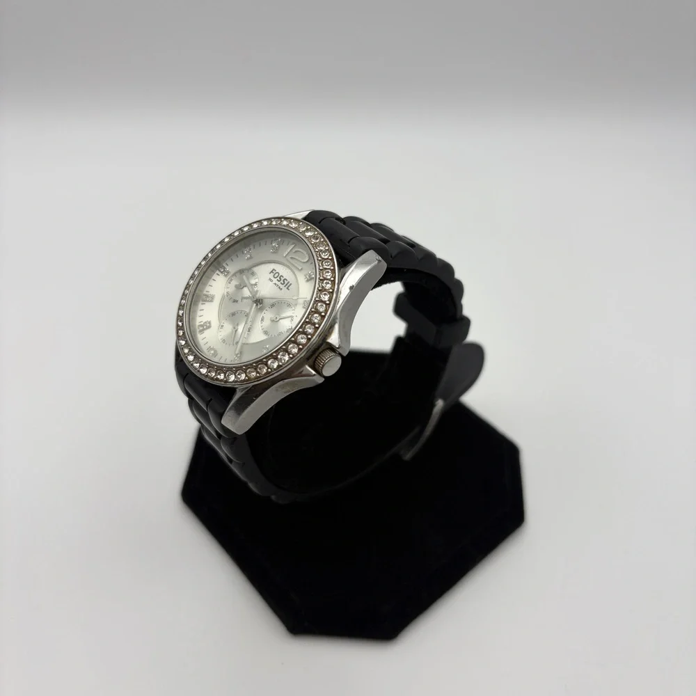 Women’s Fossil Stainless Steel Watch ES3202 Black Silicone Strap - needs battery